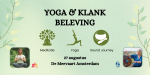 Symbolen meditatie, yoga, klankschaal en 2 foto's docenten